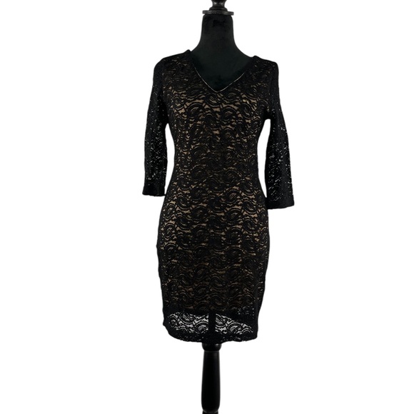 Foreign Exchange Black Lace Body-con mini Cocktail Dress lined, Med, New - Picture 1 of 9